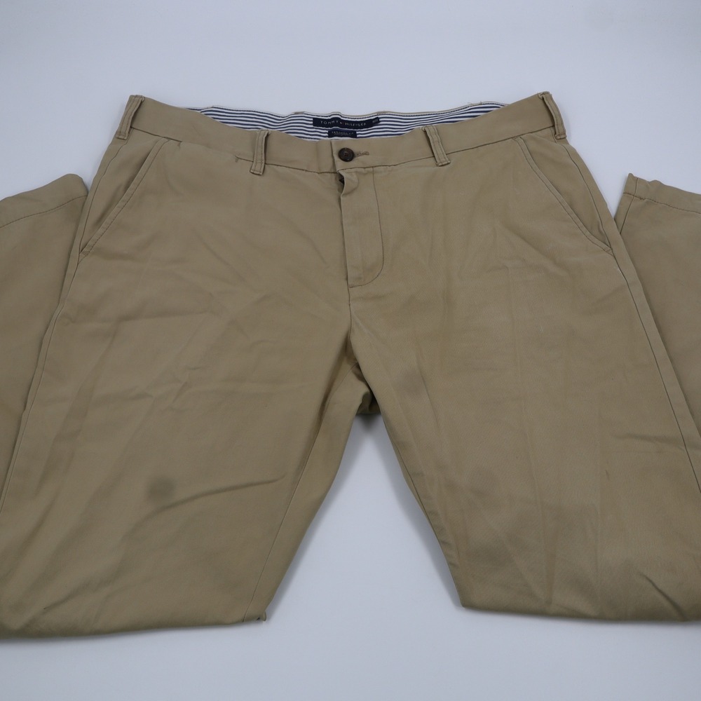 Tommy Hilfiger Mens Tailored Fit Chino Pants Khaki Tan 38x32 Flat Front Trousers